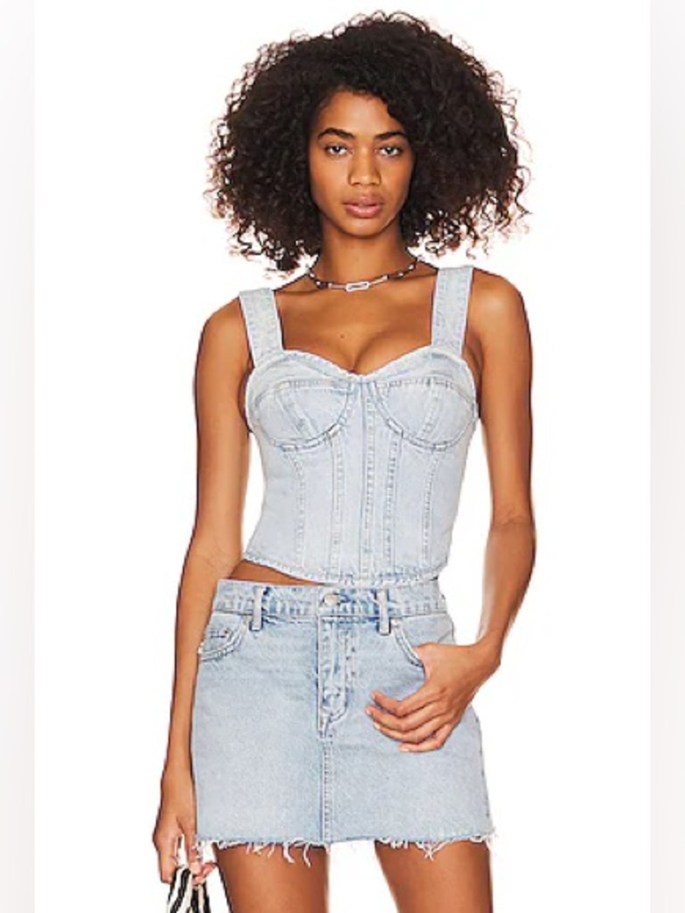 Lovers and Friends Sz L Kit Bustier Denim Corset Halter Top in Denim Light Wash